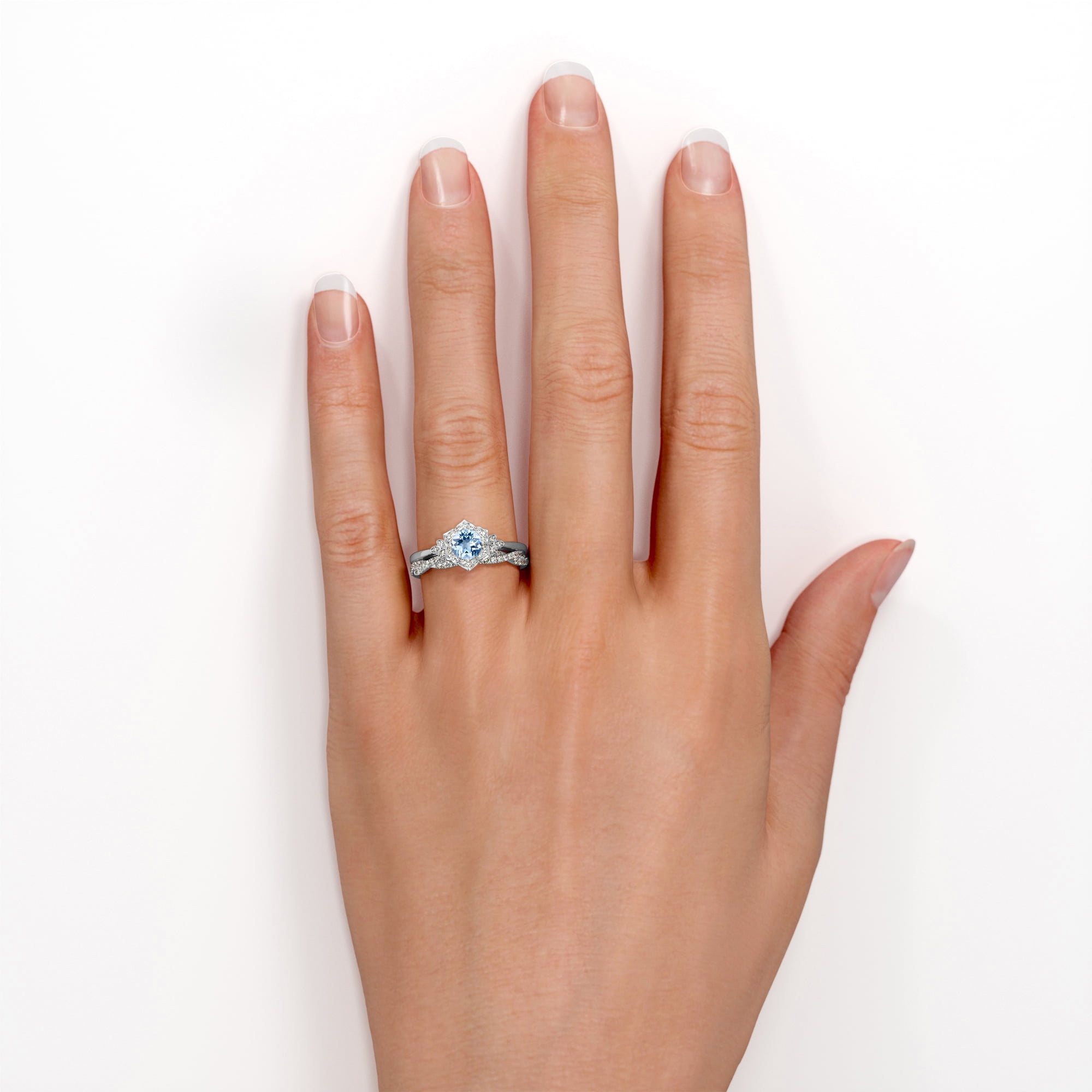 Platinum Aquamarine Infinity Inspired Stackable Ring